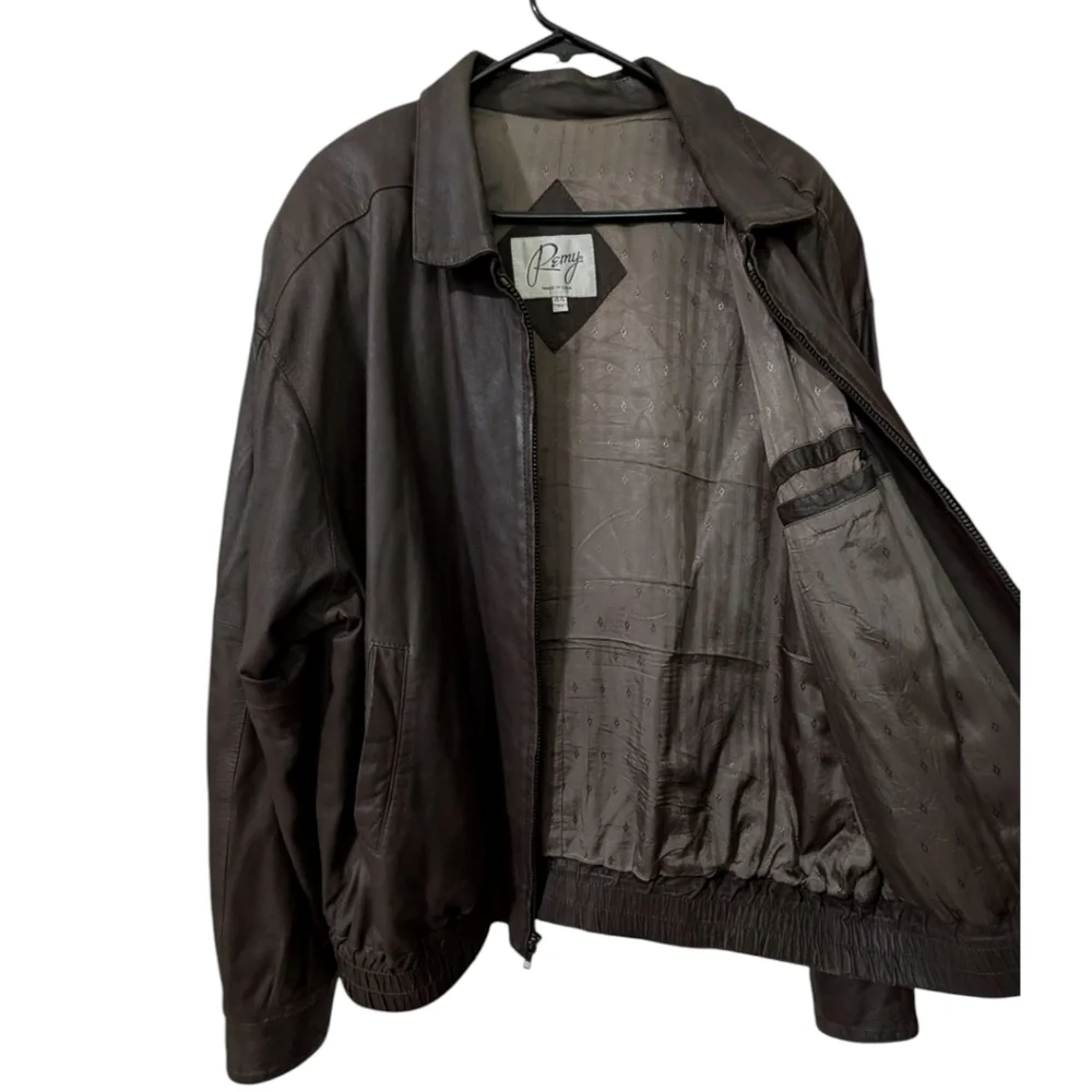 Vintage Remy Dark Brown Leather Bomber Jacket - Men's Size 44 (L) - Made in USA - Picture 3 of 9
